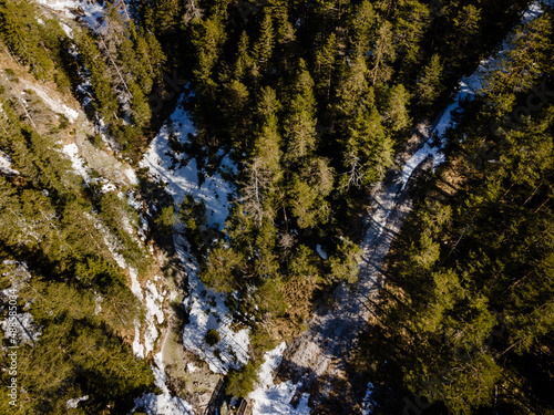 Drone flight over the Oetschergraeben canyon in Lower Austria in winter photo