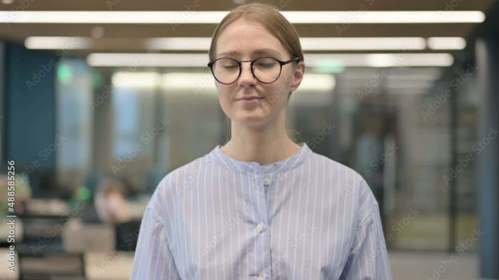 Portrait of Young Woman Shaking Head as No Sign, Denial Portrait of Young Woman Shaking Head as No Sign, Denial