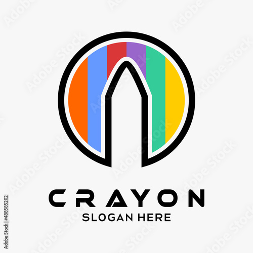 crayon logo design with rainbow color concept in a creative and simple circle. premium vector logo illustration