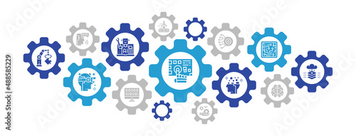 Artificial Intelligence infographic icon banner. Robotics, Chatbot, Database, Big Data concept icons banner background. Web Header Design illustration