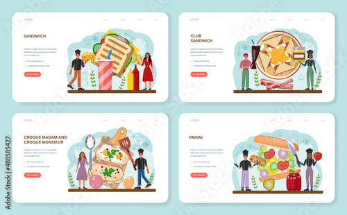 Sandwich web banner or landing page set. Variety of delicious sandwiches