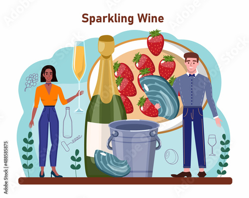 Wine concept. Grape wine in a bottle and glass full of alcohol drink.