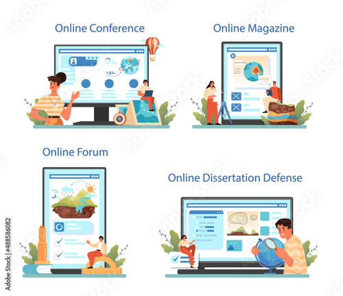 Geographer web banner or landing page set. Studying the lands, features