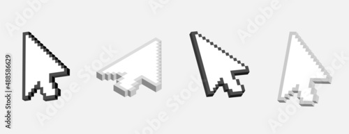 3d Computer Mouse click cursor. Mouse pointers set. Black vector icons of arrows. Vector clipart.