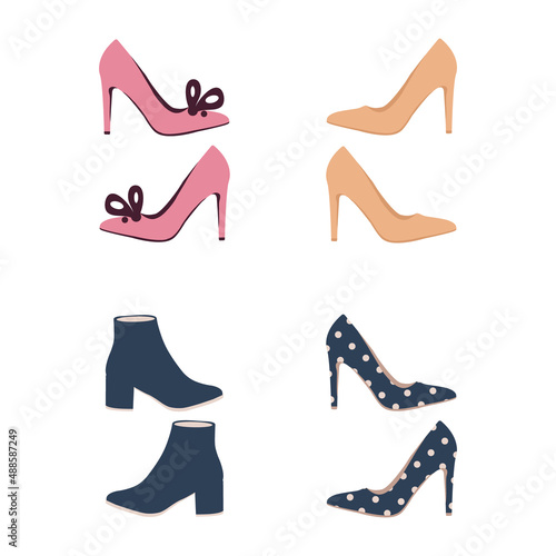 Illustration set of female fashionable shoes with heels