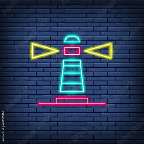 Vector lighthouse, beacon, warning sign, navigation, seamark neon sign.