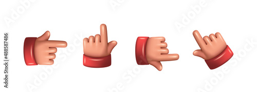 Set of hand pointers. Soft plastic hands. Toy pointers, toy hands. Vector clipart isolated on white background.