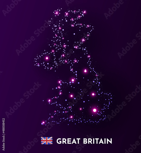 Great Britain map made of stars and dots. Globalization concept. Space view.