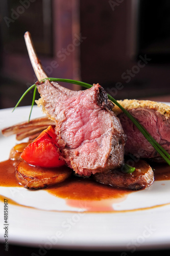 are dish of lamb rack with BBQ sauce