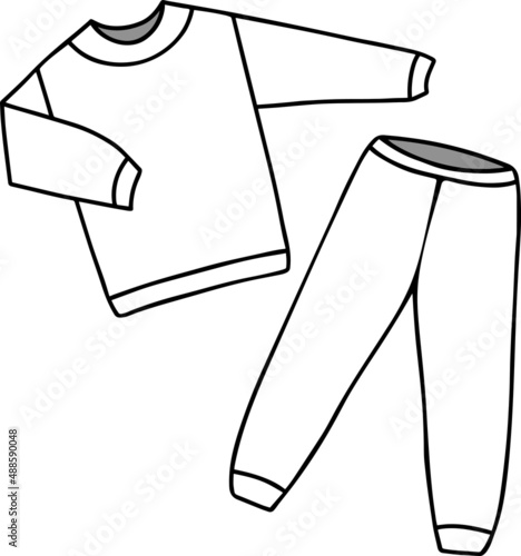 Pajama pattern. Joggers and sweatshirt set vector. Jersey tracksuit template. Knitted tracksuit. Technical drawing of runners. Jacket template vector. Children's pajamas mockup.