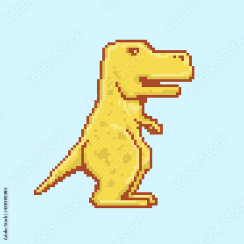 Yellow predatory dinosaur in pixel art style