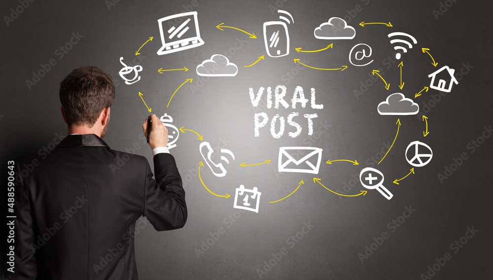 businessman drawing social media icons businessman drawing social media icons
