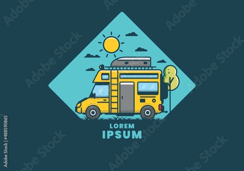 Motorhome with roof box flat illustration