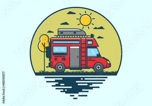 Motorhome with roof box flat illustration