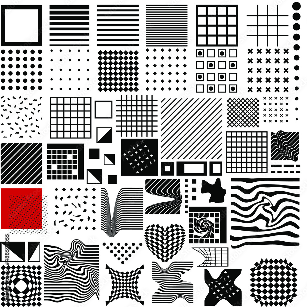 © Olena Panasovska - Set of black square geometric shapes. Memphis elements in the style of 80s - 90s, collection of  funky graphic, vector isolated elements