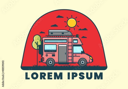 Motorhome with roof box flat illustration