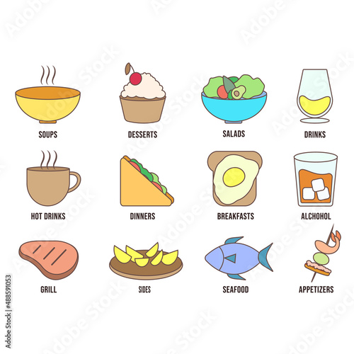 color food line icons for an app