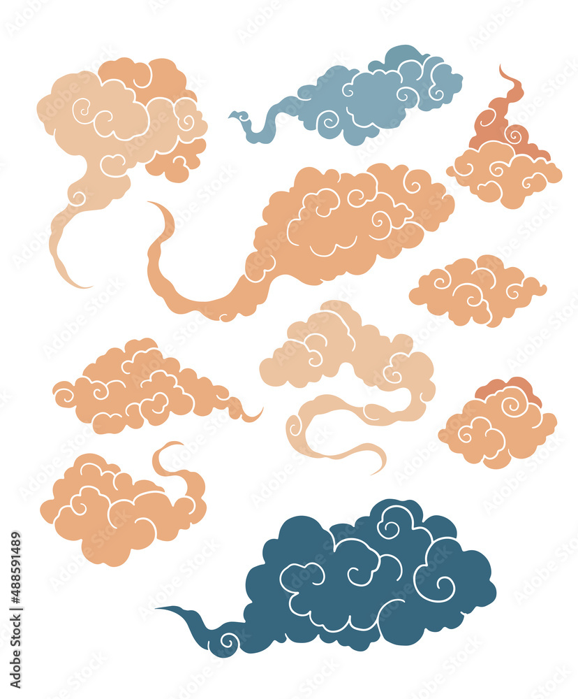Fototapeta premium collection of cartoon stylized clouds in east style