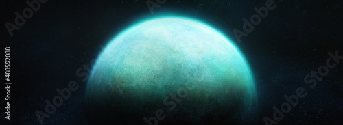Blue-green planet planet in space. 