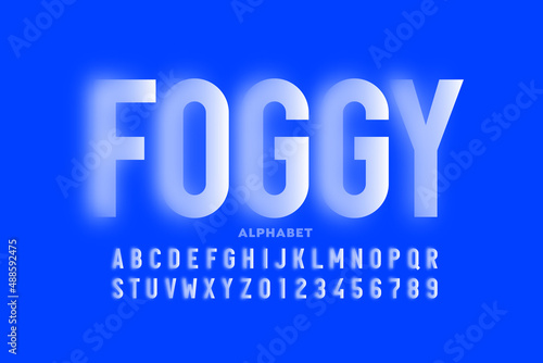 Font design with blurry effect, alphabet letters and numbers, vector illustration