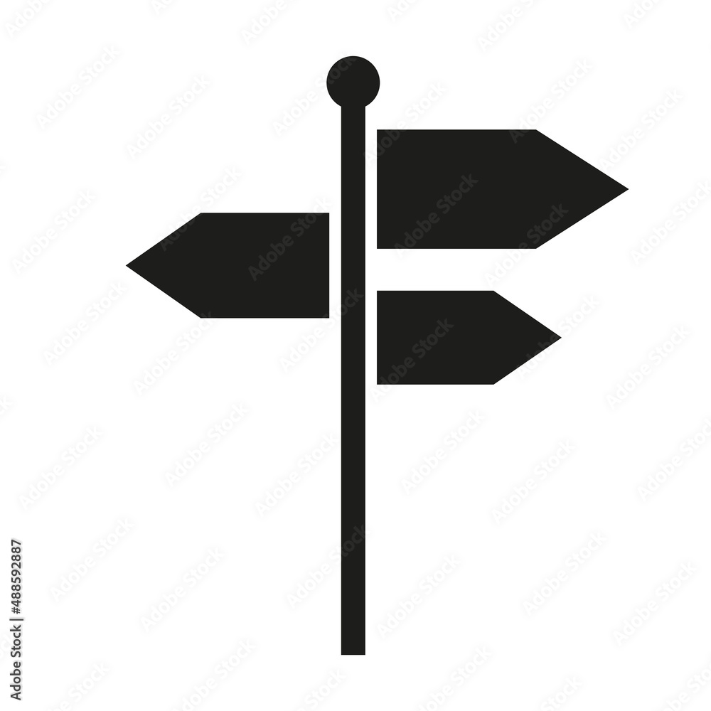 Road sign pointer for direction ... Black sign on a white background. Vector illustration Road sign pointer for direction ... Black sign on a white background. Vector illustration