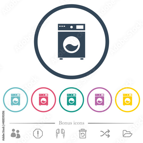 Washing machine flat color icons in round outlines