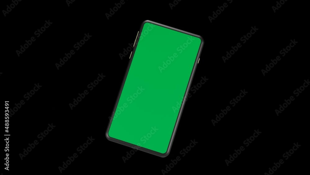 3d smartphone with green screen on black isolated background . transparent background . 3d illustration rendering . 4k resolution video . for business, market, advertising, promotion your products