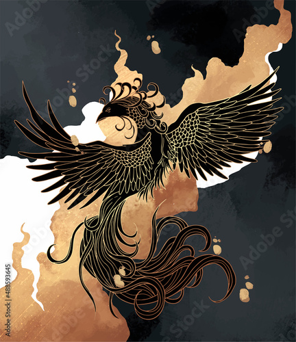abstract illustration of mythological bird phoenix Fenghuang