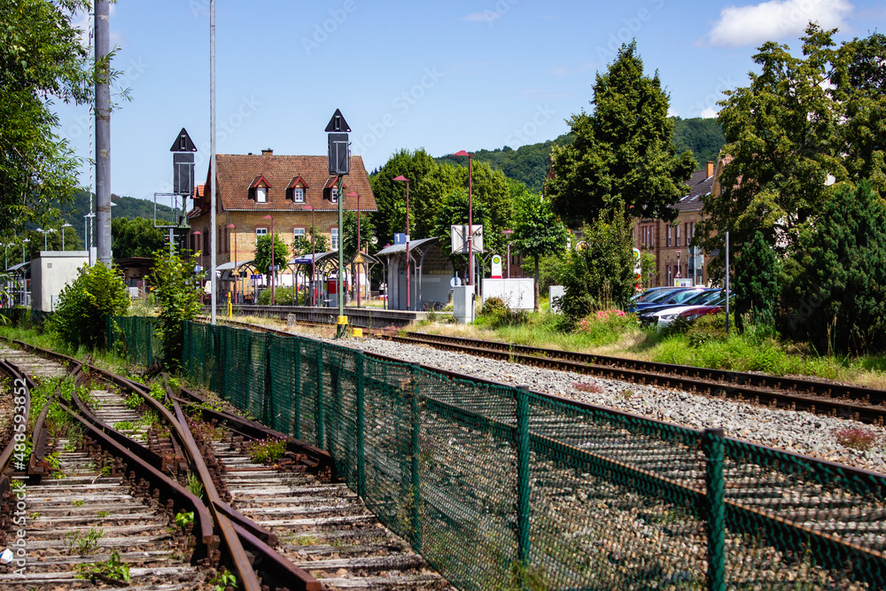 Fototapeta premium summer landscape scenery with railroad