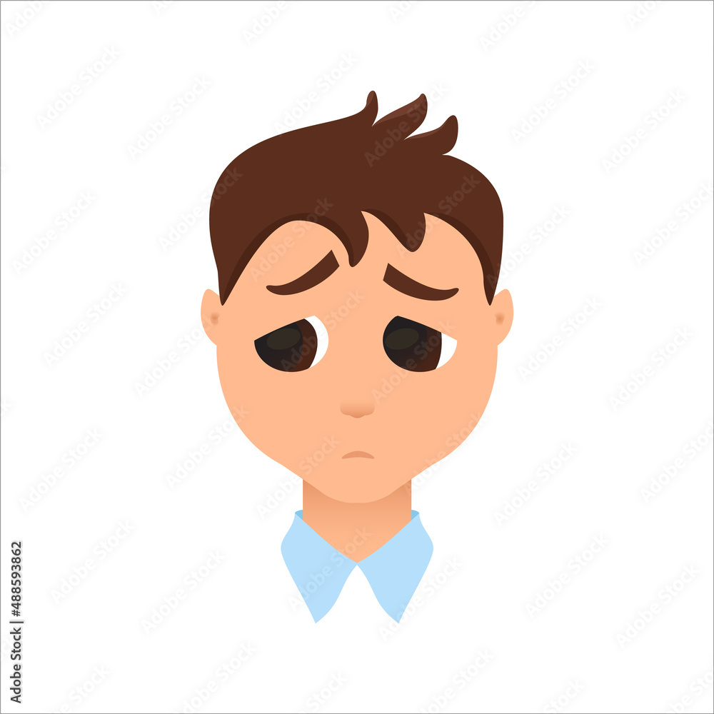 Portrait of a sad man in depression. Stressed businessman facial expression. Character vector illustration