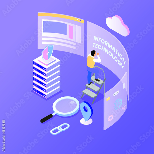 Information Technology IT sometric 3d vector concept for banner, website, illustration, landing page, flyer, etc.