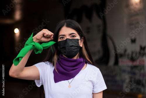 feminist girl demonstrating for legal abortion photo