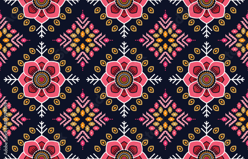 Ethnic abstract fabric. Seamless pattern in tribal, African wax print kitenge floral motifs vector. Aztec geometric art ornament.Design for carpet, wallpaper, clothing, wrapping, fabric, cover, dress