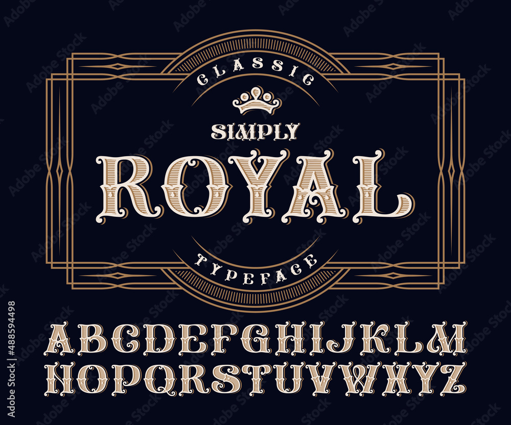 Vector set of classic font with decorative frame