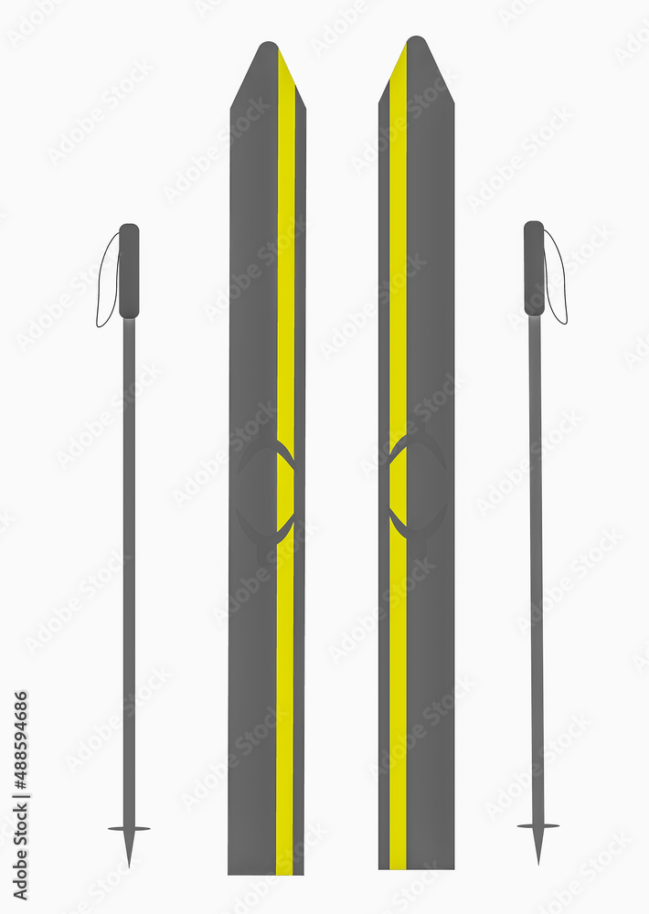 yellow winter skis on a white background