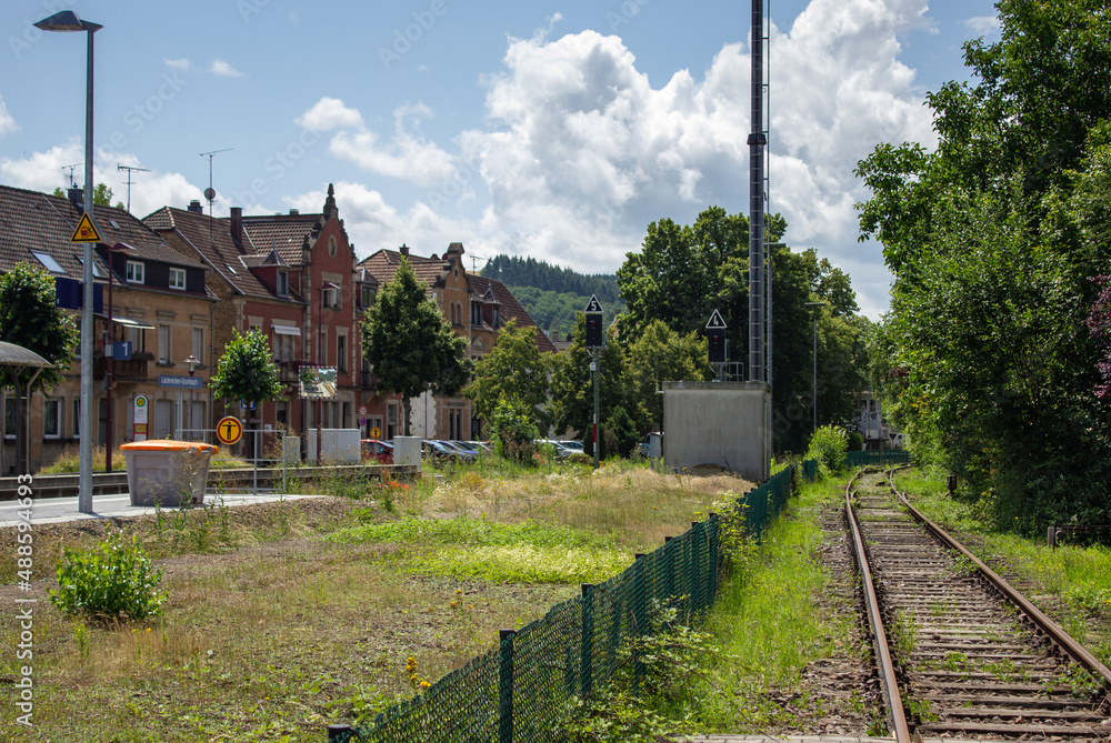 Fototapeta premium summer landscape scenery with railroad