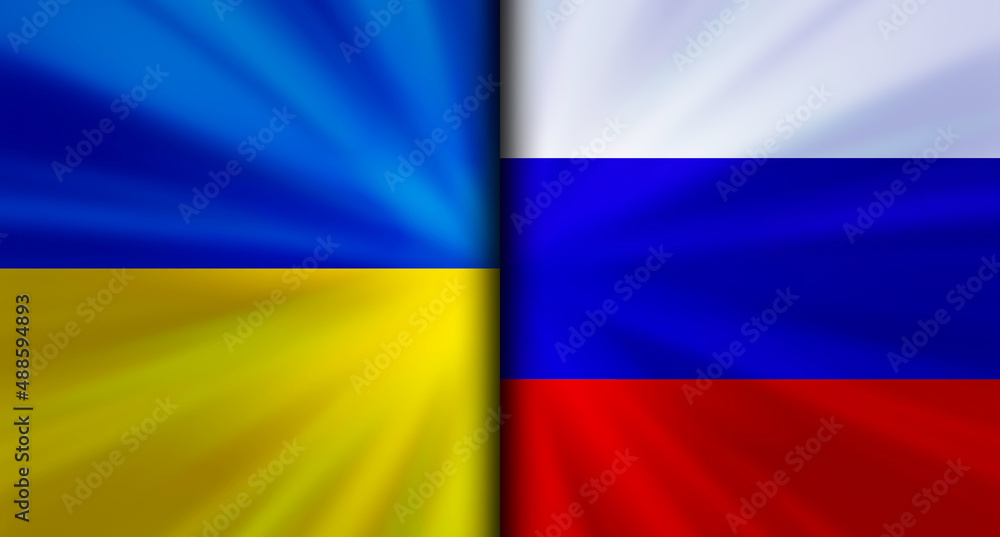 Fototapeta premium ウクライナvsロシアの対立する国旗経済背景イメージ