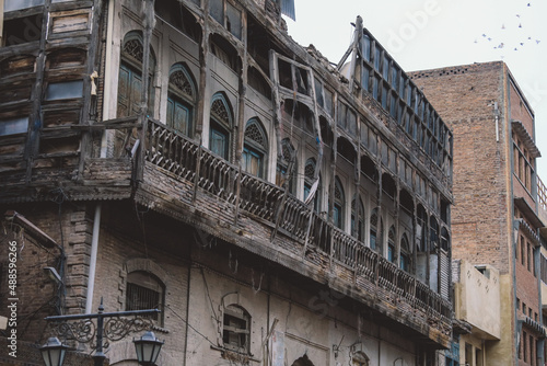 Interesting View to the Old Streets of Pakistan Peshawar City Center with Buildings and Empty Roads photo