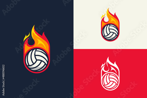 sports logo fire volleyball illustration