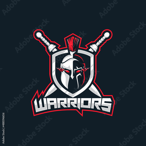 warrior helmet logo with shield and sword
