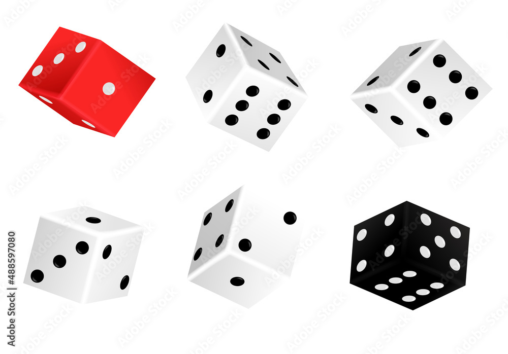 Set of isometric dice combination. Red, white and black poker cubes. White cubes with dots. Falling poker die for random choice in craps. Dice vector set Set of isometric dice combination. Red, white and black poker cubes. White cubes with dots. Falling poker die for random choice in craps. Dice vector set