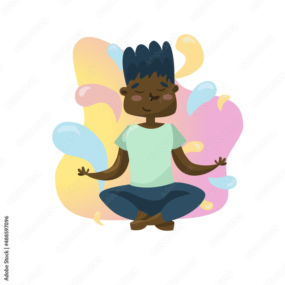 Black yogi meditate, colorful background