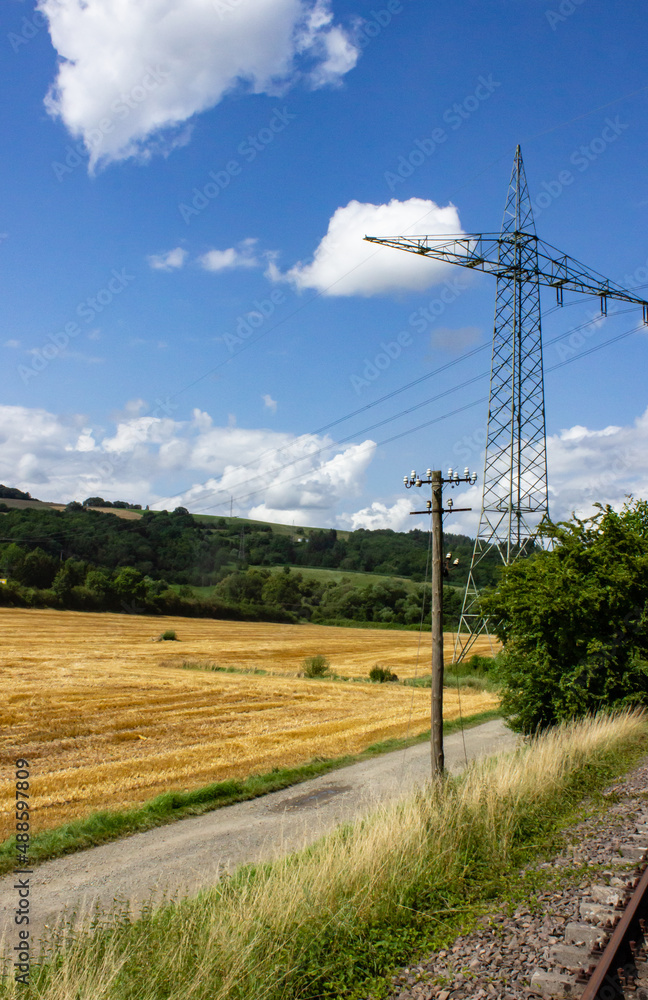 summer landscape scenery with railroad