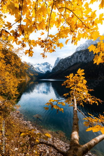 Stunning autumn mountain scenery in the Austrian Alps, Gosau, Salzkammergut, Austria