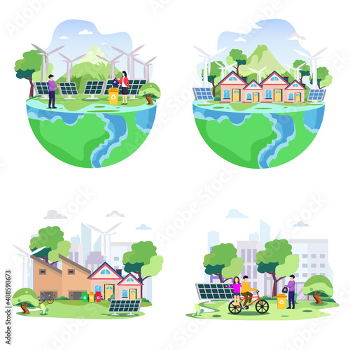 World Environment Day with People caring for the earth. save planet flat vector illustration 