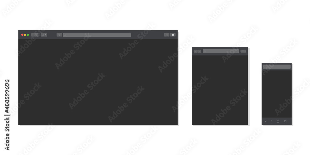 Browser set for computer, laptop, tablet and smartphone Browser set for computer, laptop, tablet and smartphone
