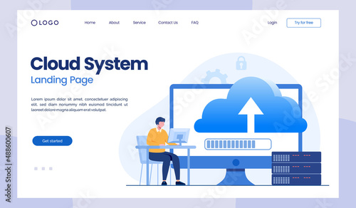 cloud system, file download, database protection concept, data center, file management, flat illustration vector landing page template