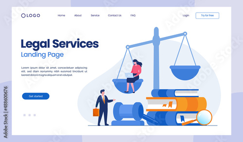 law firm and legal services concept, lawyer consultant, judicial flat illustration vector landing page