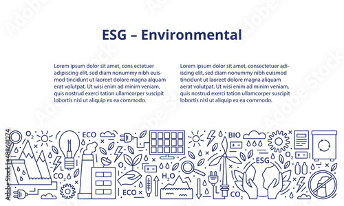 Set of ESG, ECO, BIO icons. ESG environmental criteria, the icons are at the bottom of the banner, the inscription, and the text template at the top. Banner. Template. Vector illustration.