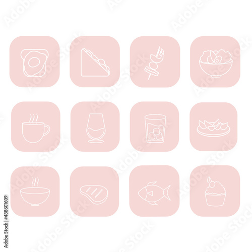 set of food line icons for an app